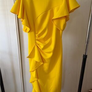 Bright Yellow Ruffle Midi Dress - Women